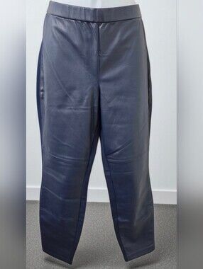 737. H by Halston Navy Faux Leather & Ponte Knit Leggings Size 8P Petite